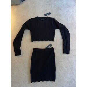 Lulus Black CableKnit Sweater and Skirt Set